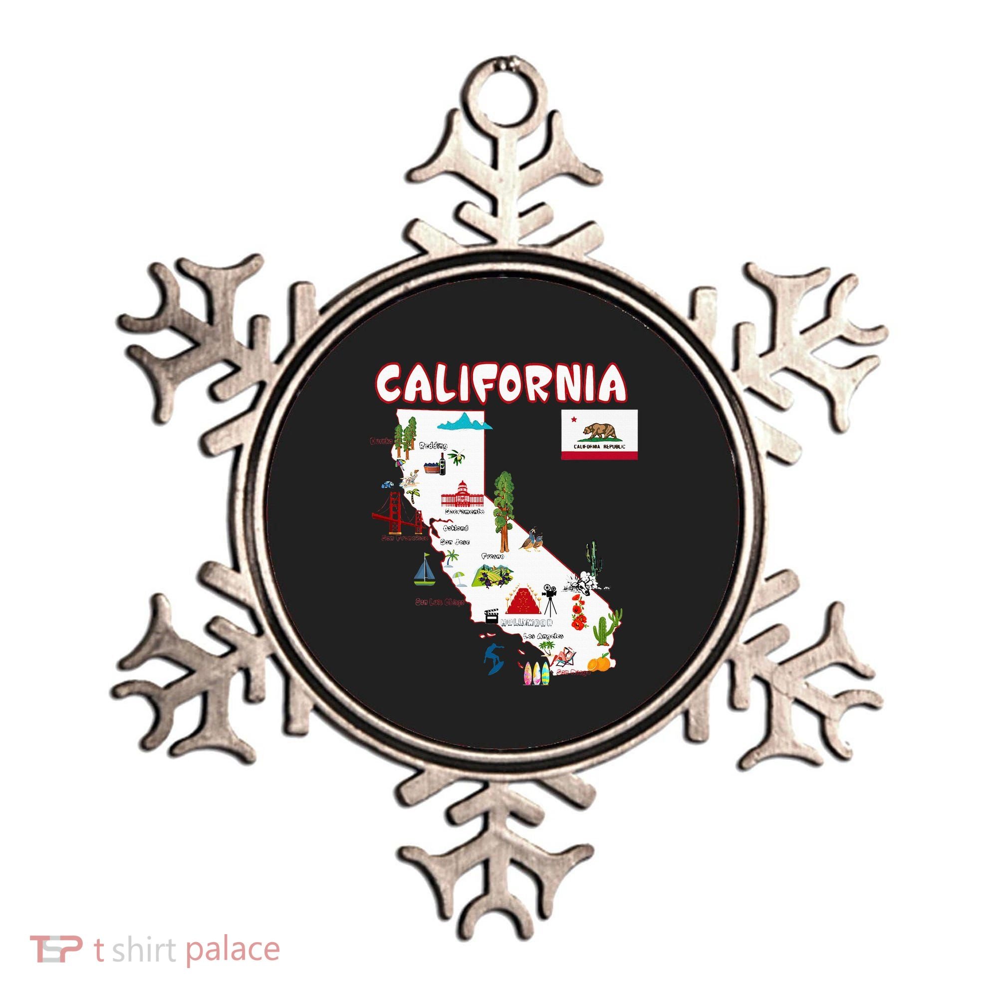 Map Of California Landmarks Major Cities Flag Ornament