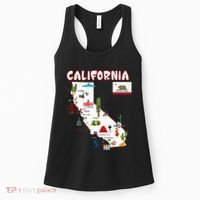 Map Of California Landmarks Major Cities Flag Women's Tank Top thumb 0