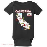 Map Of California Landmarks Major Cities Flag Baby Bodysuit thumb 0