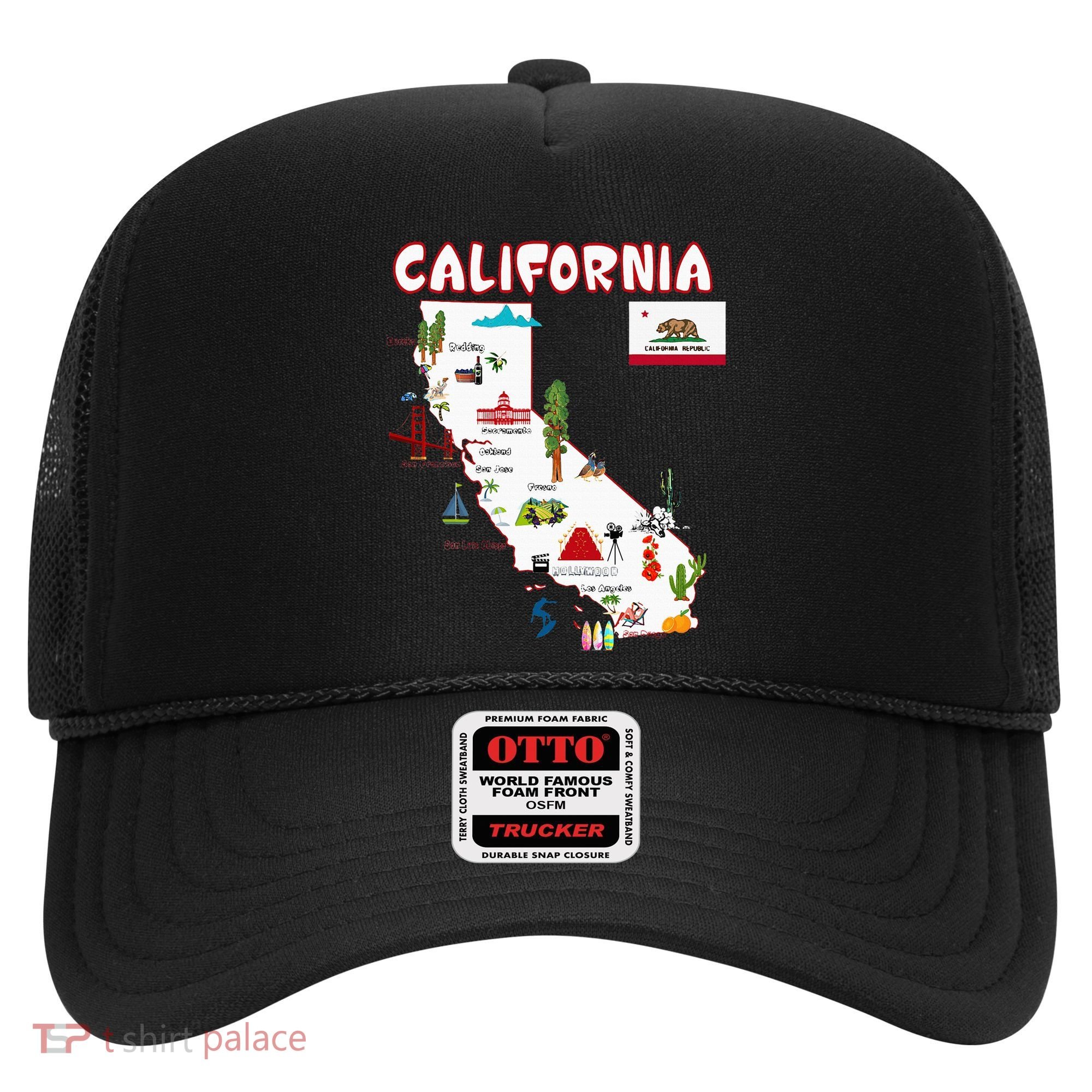 Map Of California Landmarks Major Cities Flag Hat