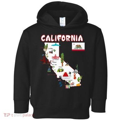 Map Of California Landmarks Major Cities Flag Toddler Hoodie