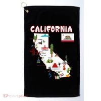 Map Of California Landmarks Major Cities Flag Golf Towel thumb 0