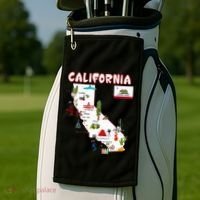 Map Of California Landmarks Major Cities Flag Golf Towel thumb 2