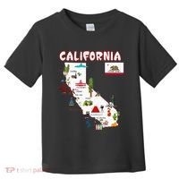 Map Of California Landmarks Major Cities Flag Toddler T-Shirt thumb 0