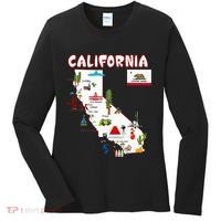 Map Of California Landmarks Major Cities Flag Women's Long Sleeve Shirt thumb 0