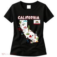 Map Of California Landmarks Major Cities Flag Women's T-Shirt thumb 0