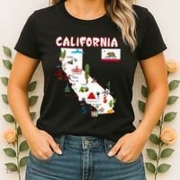 Map Of California Landmarks Major Cities Flag Women's T-Shirt thumb 2