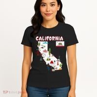 Map Of California Landmarks Major Cities Flag Women's T-Shirt thumb 4