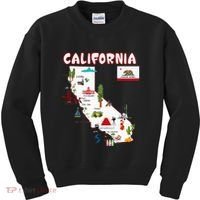 Map Of California Landmarks Major Cities Flag Kids Sweatshirt thumb 0