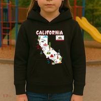 Map Of California Landmarks Major Cities Flag Kids Hoodie thumb 3