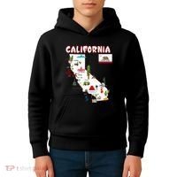 Map Of California Landmarks Major Cities Flag Kids Hoodie thumb 4
