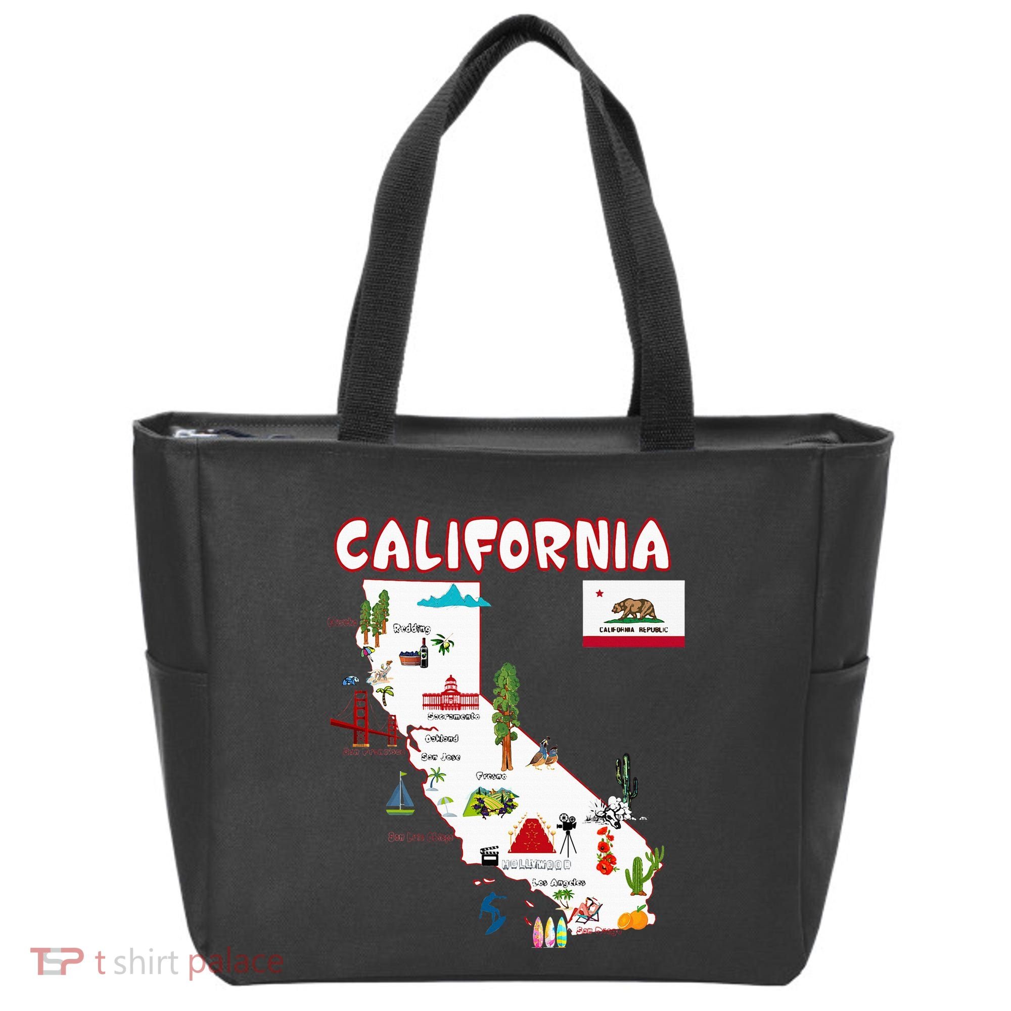 Map Of California Landmarks Major Cities Flag Tote Bag