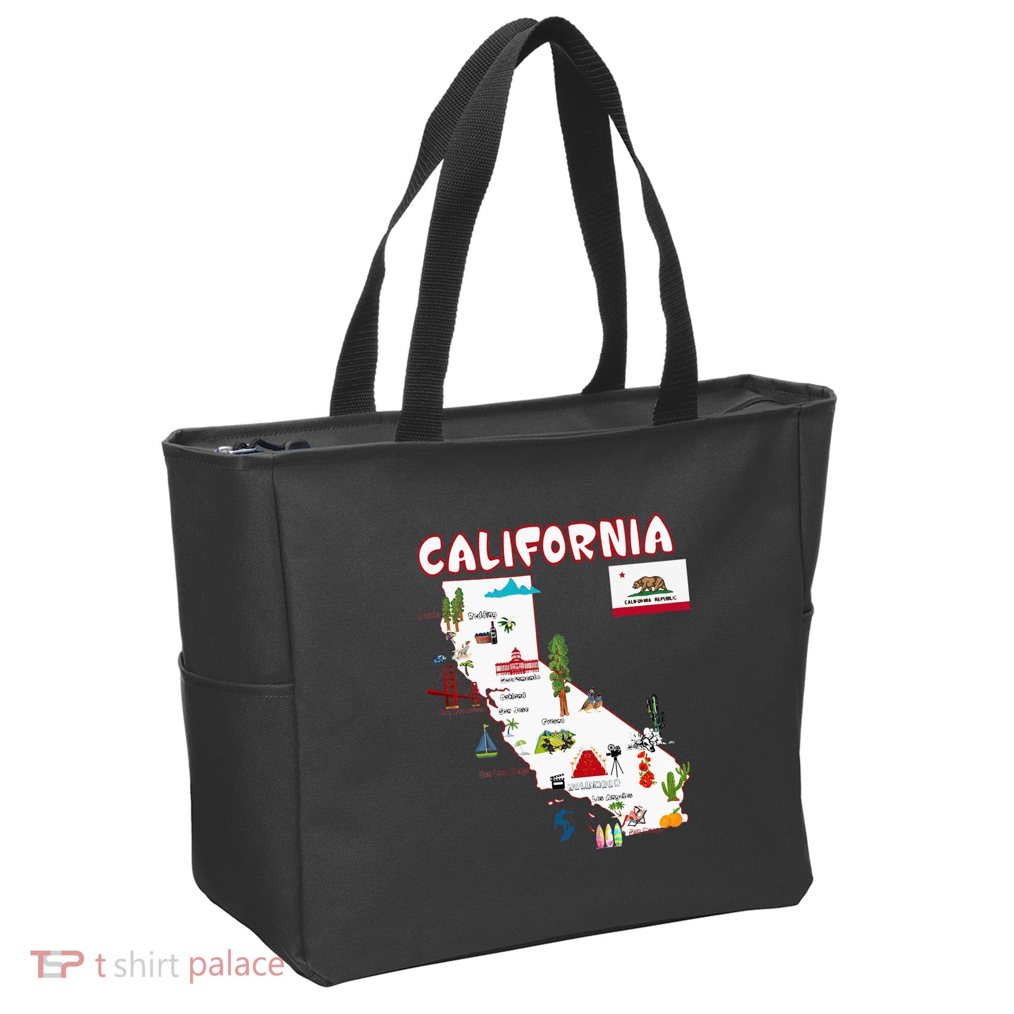 Map Of California Landmarks Major Cities Flag Tote Bag