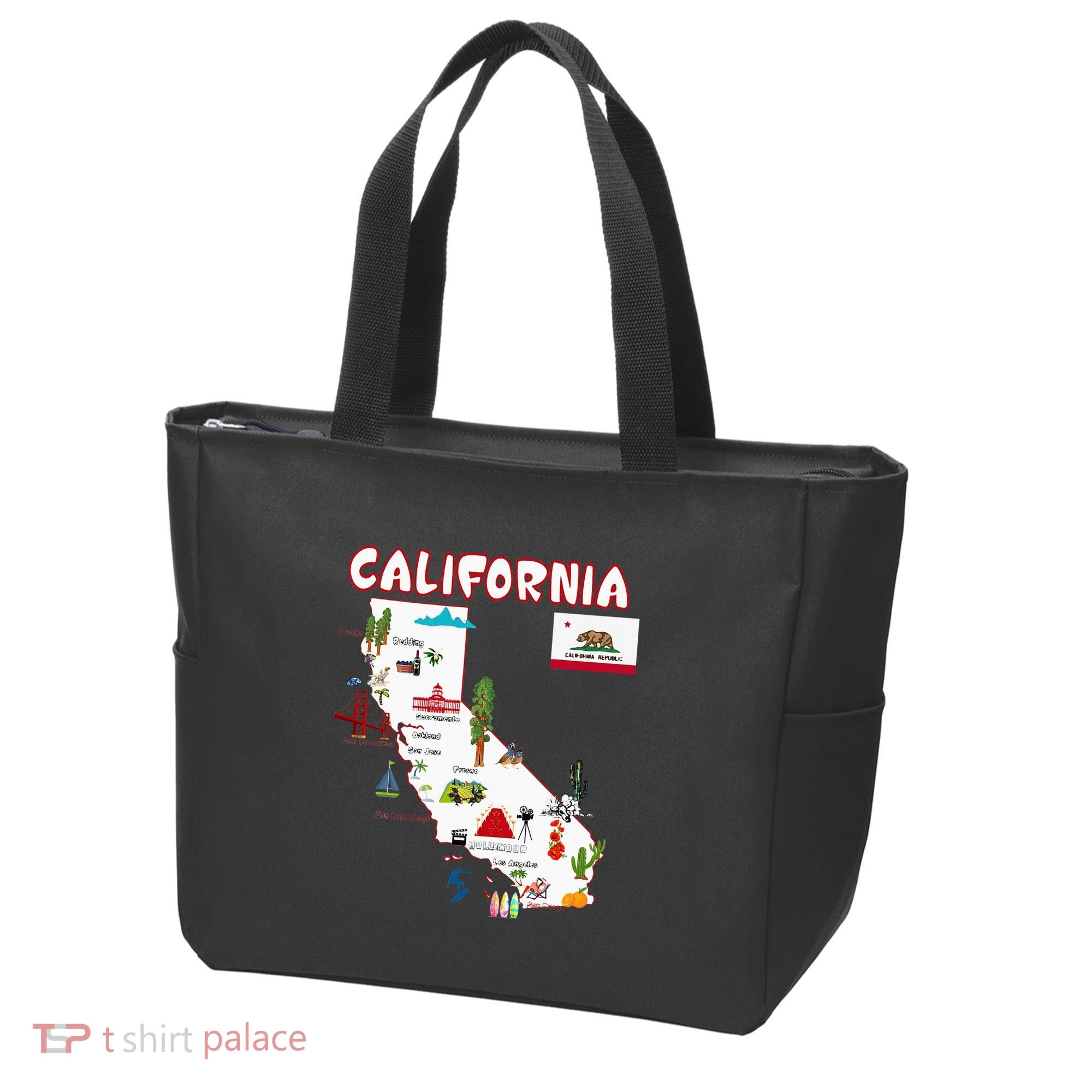 Map Of California Landmarks Major Cities Flag Tote Bag