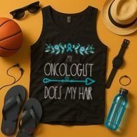 My Oncologist Does My Hair Ovarian Cancer Awareness Products Tank Top thumb 4