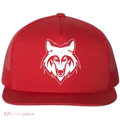 Modern Wolf Face Symbol Flat Bill Trucker Hat