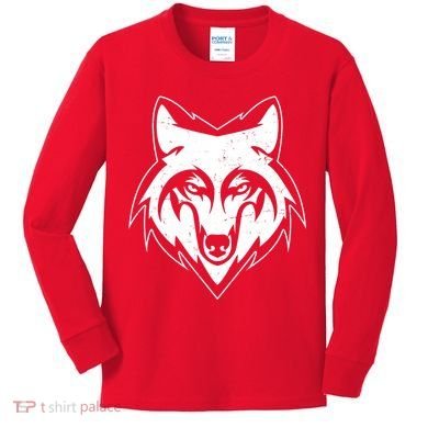 Modern Wolf Face Symbol Kids Long Sleeve Shirt
