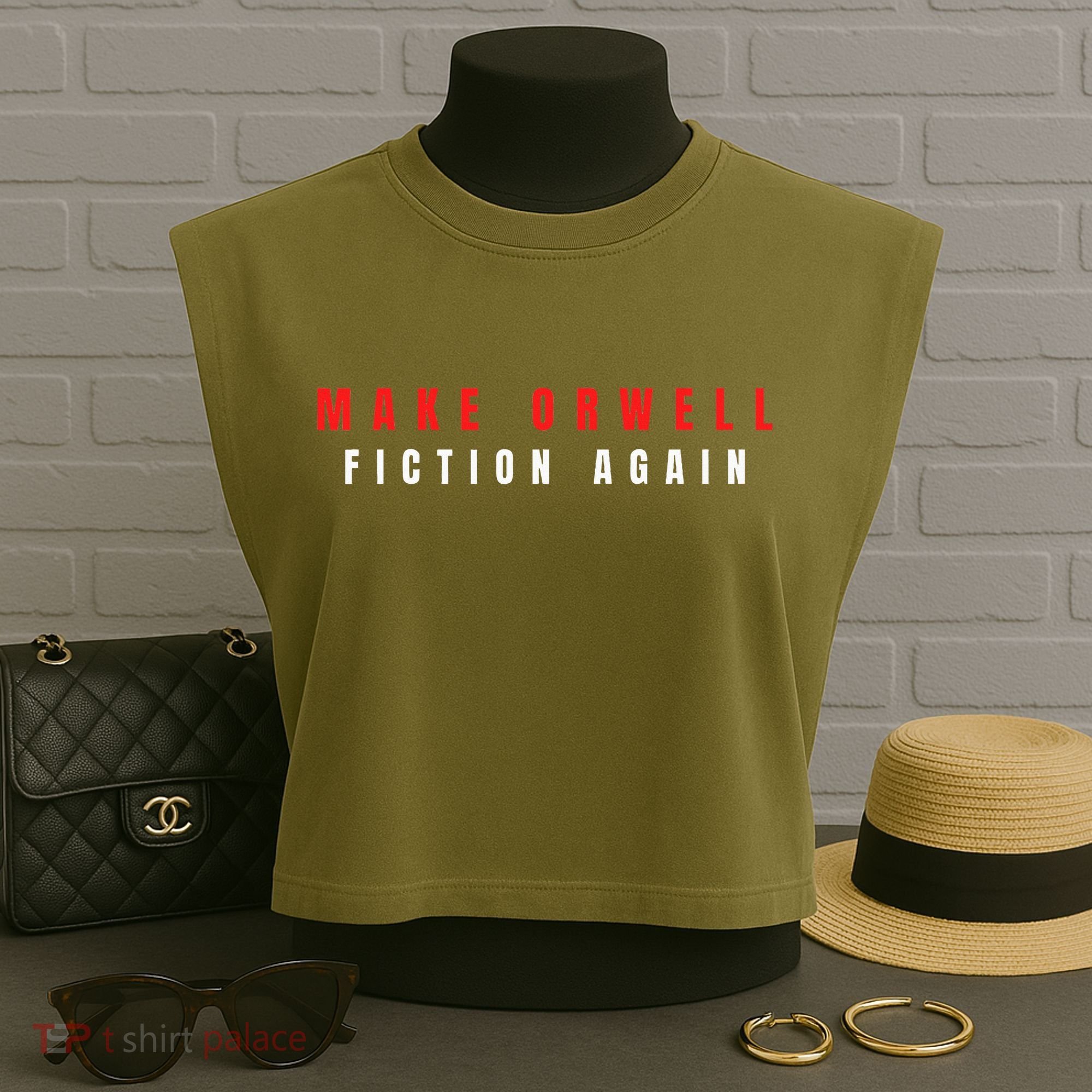 Make Orwell Fiction Again Trump Garment-Dyed Women's Muscle Tee