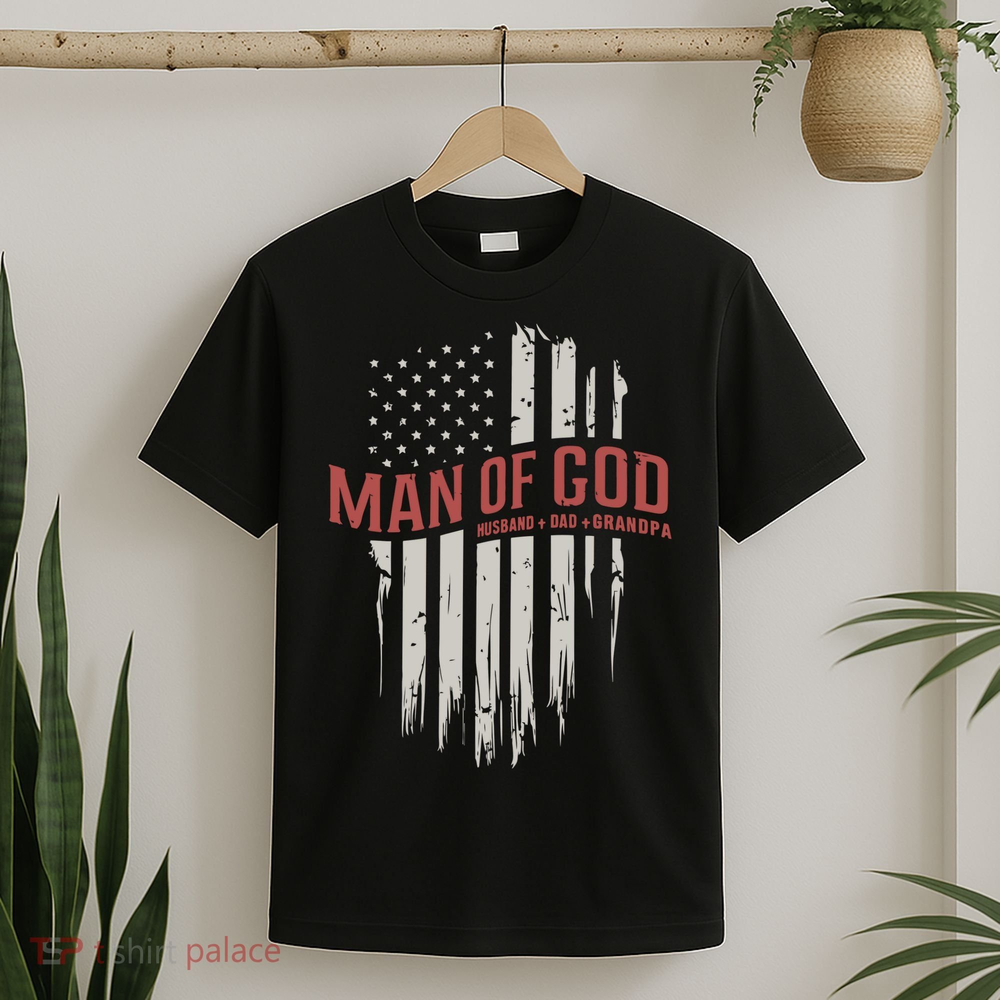 Man Of God Husband Dad Grandpa United States Flag Father's Day T-Shirt