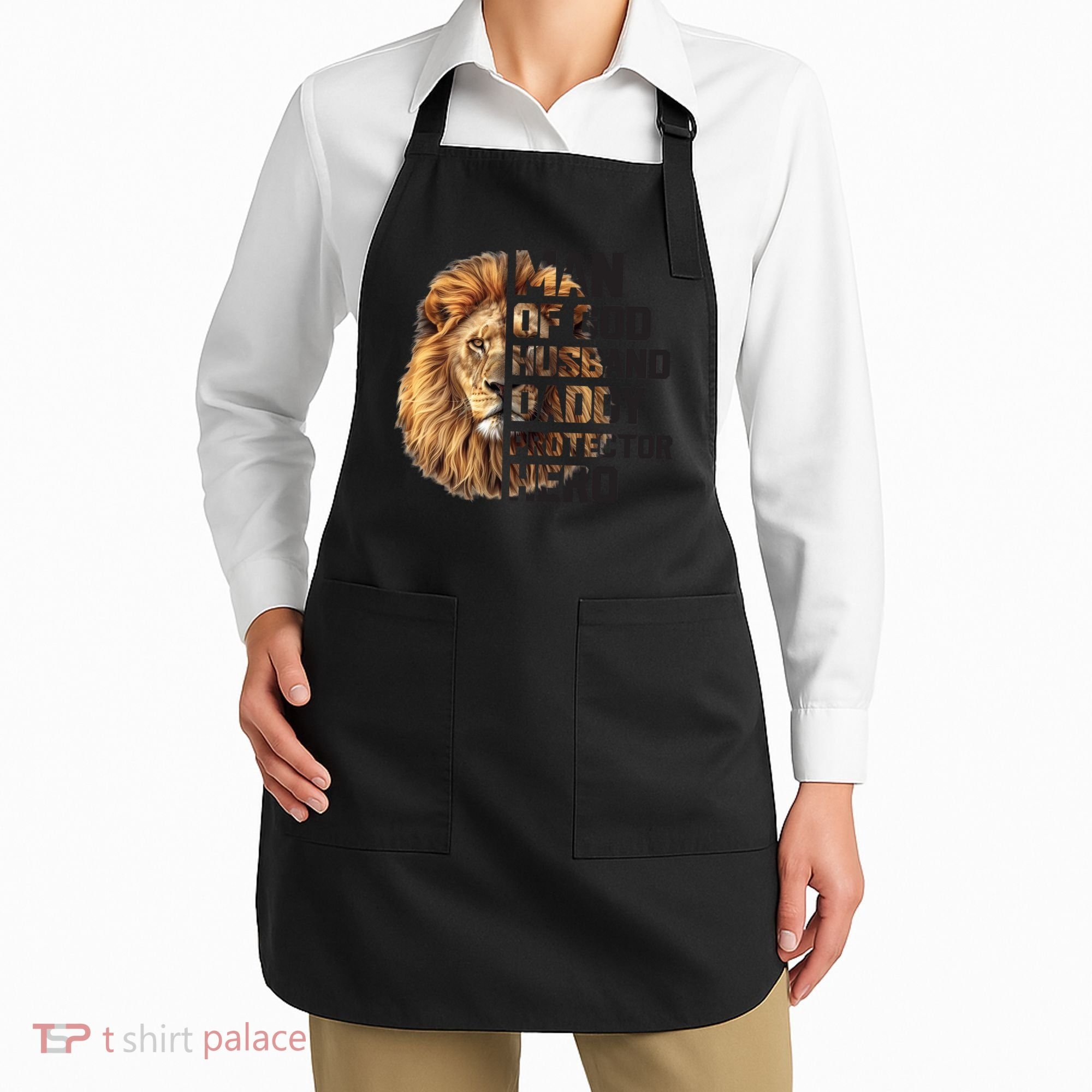 Man Of God Husband Daddy Protector Hero Dad Lion Father's Day Apron