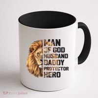 Man Of God Husband Daddy Protector Hero Dad Lion Father's Day Coffee Mug thumb 1