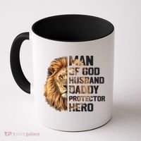 Man Of God Husband Daddy Protector Hero Dad Lion Father's Day Coffee Mug thumb 0