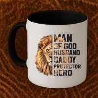 Man Of God Husband Daddy Protector Hero Dad Lion Father's Day Coffee Mug thumb 2