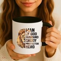 Man Of God Husband Daddy Protector Hero Dad Lion Father's Day Coffee Mug thumb 3