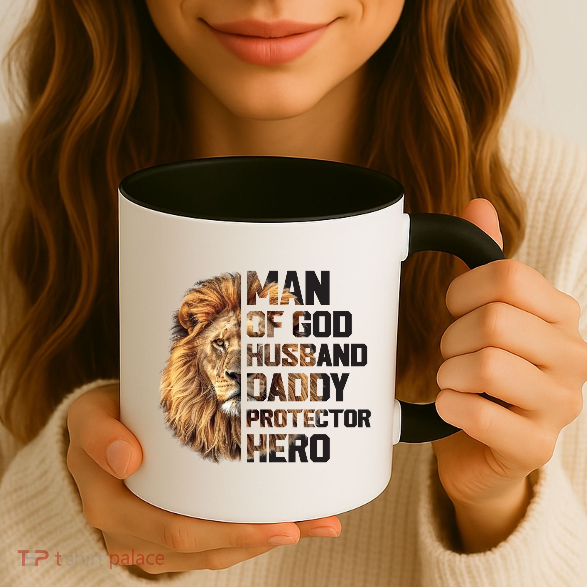 Man Of God Husband Daddy Protector Hero Dad Lion Father's Day Coffee Mug