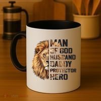 Man Of God Husband Daddy Protector Hero Dad Lion Father's Day Coffee Mug thumb 4