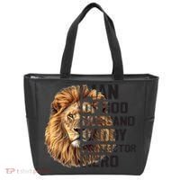 Man Of God Husband Daddy Protector Hero Dad Lion Father's Day Tote Bag thumb 0