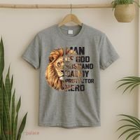 Man Of God Husband Daddy Protector Hero Dad Lion Father's Day T-Shirt thumb 2