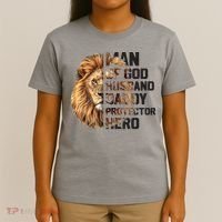 Man Of God Husband Daddy Protector Hero Dad Lion Father's Day T-Shirt thumb 4