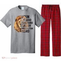 Man Of God Husband Daddy Protector Hero Dad Lion Father's Day Pajama Set thumb 0
