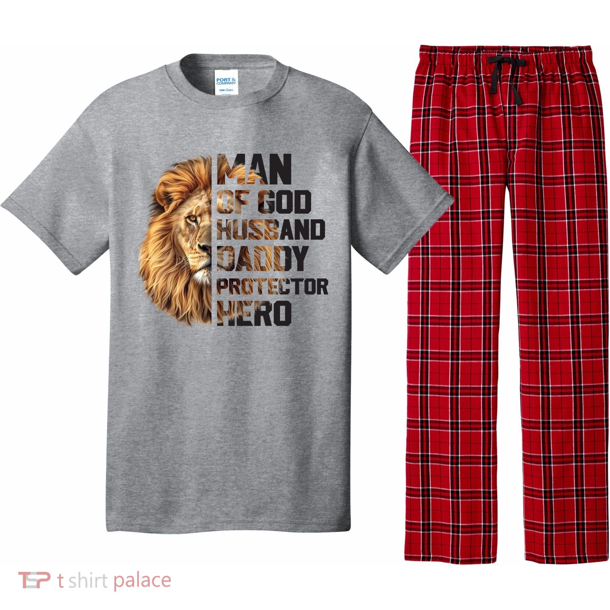 Man Of God Husband Daddy Protector Hero Dad Lion Father's Day Pajama Set