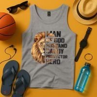 Man Of God Husband Daddy Protector Hero Dad Lion Father's Day Tank Top thumb 4