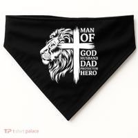 Man Of God Husband Daddy Protector Hero Dad Lion Jesus Cross USA-Made Doggie Bandana thumb 0