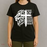 Man Of God Husband Daddy Protector Hero Dad Lion Jesus Cross T-Shirt thumb 4