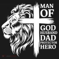 Man Of God Husband Daddy Protector Hero Dad Lion Jesus Cross T-Shirt thumb 7