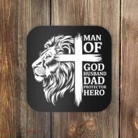 Man Of God Husband Daddy Protector Hero Dad Lion Jesus Cross Coaster thumb 0