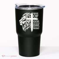 Man Of God Husband Daddy Protector Hero Dad Lion Jesus Cross Tumbler thumb 0