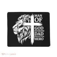 Man Of God Husband Daddy Protector Hero Dad Lion Jesus Cross Mousepad thumb 0