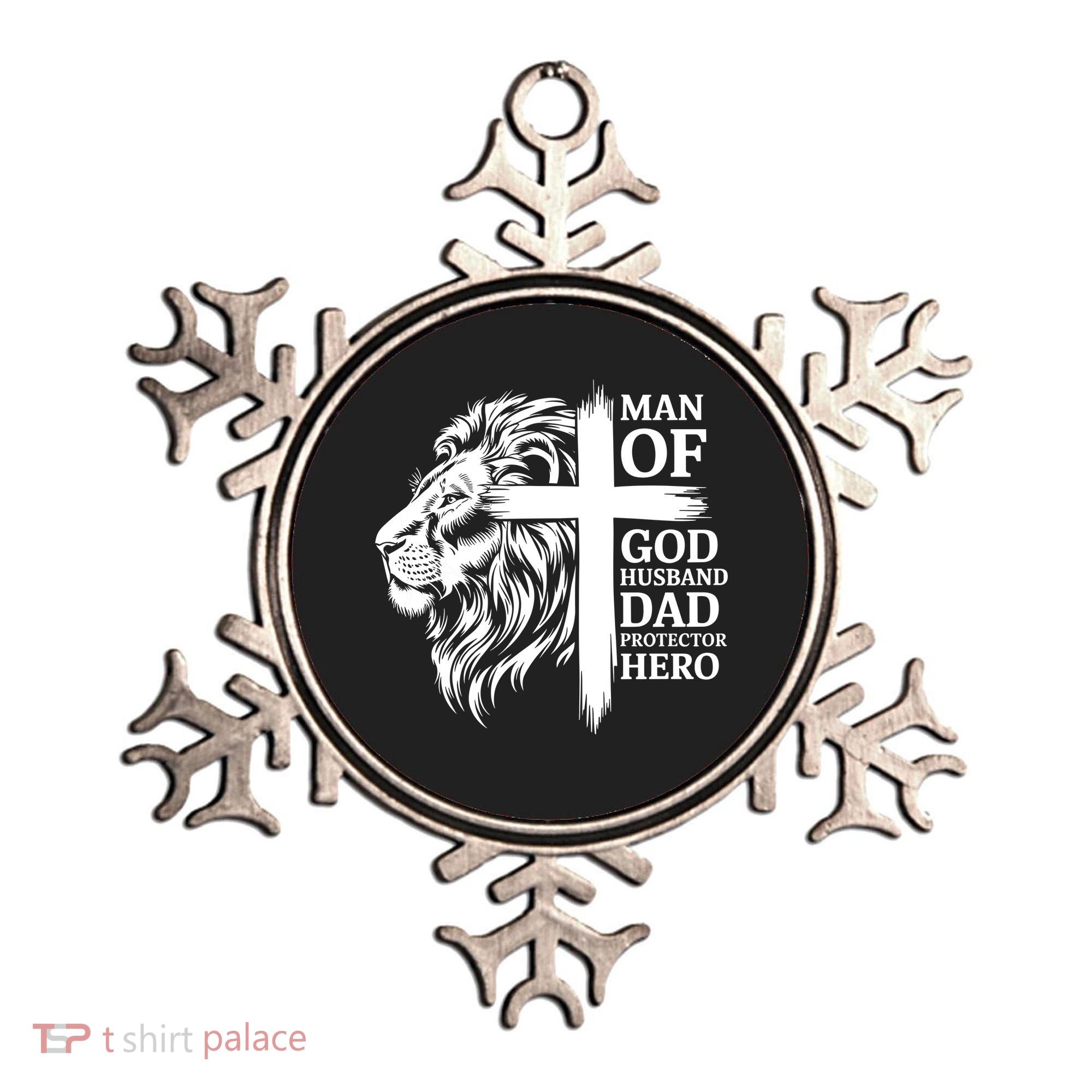 Man Of God Husband Daddy Protector Hero Dad Lion Jesus Cross Ornament