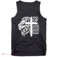 Man Of God Husband Daddy Protector Hero Dad Lion Jesus Cross Tank Top thumb 0