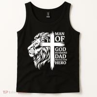 Man Of God Husband Daddy Protector Hero Dad Lion Jesus Cross Tank Top thumb 2