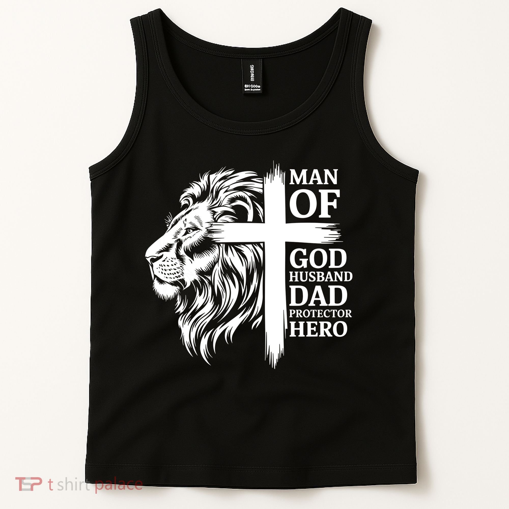 Man Of God Husband Daddy Protector Hero Dad Lion Jesus Cross Tank Top