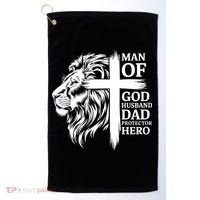 Man Of God Husband Daddy Protector Hero Dad Lion Jesus Cross Golf Towel thumb 0