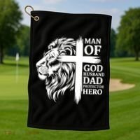 Man Of God Husband Daddy Protector Hero Dad Lion Jesus Cross Golf Towel thumb 1