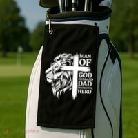 Man Of God Husband Daddy Protector Hero Dad Lion Jesus Cross Golf Towel thumb 2