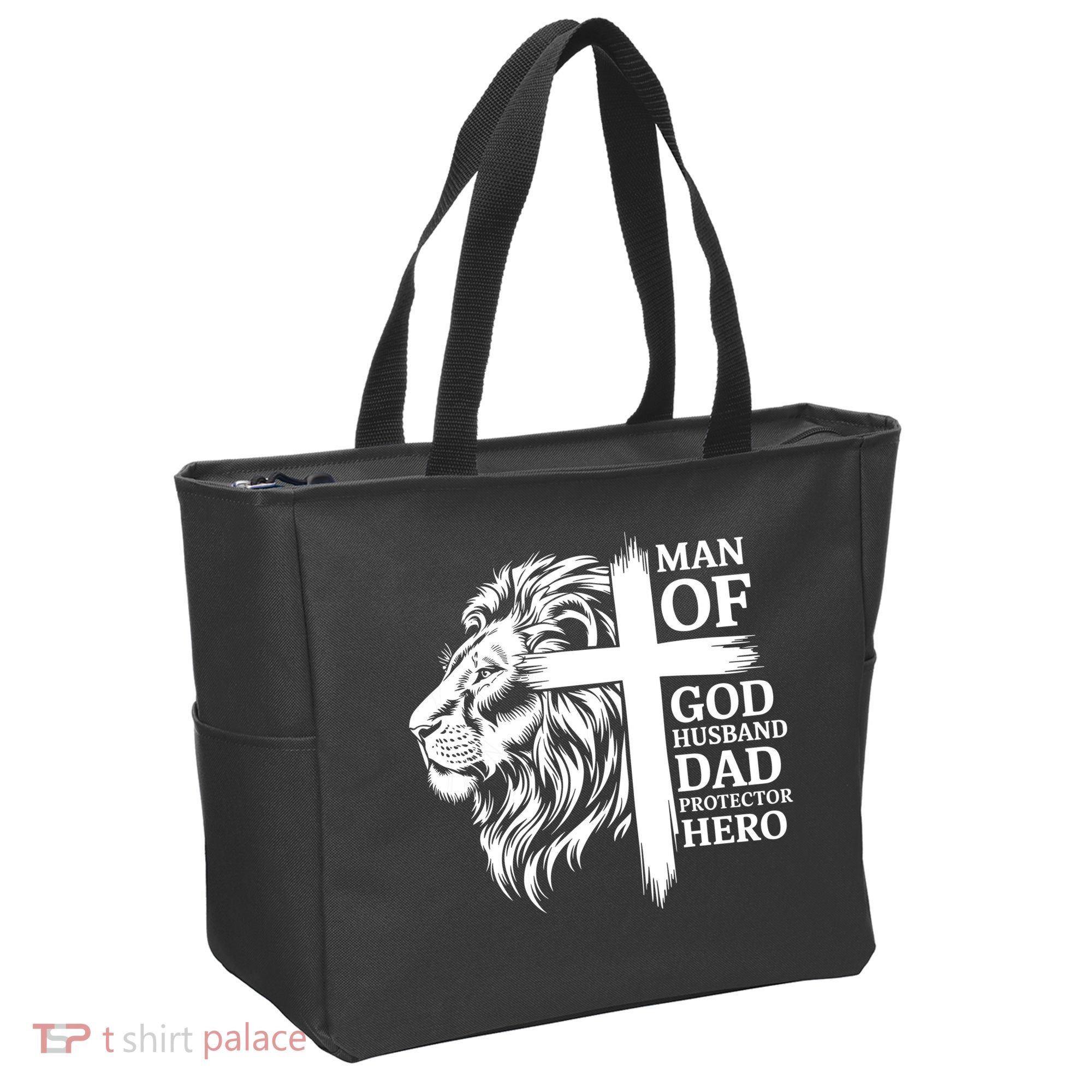 Man Of God Husband Daddy Protector Hero Dad Lion Jesus Cross Tote Bag